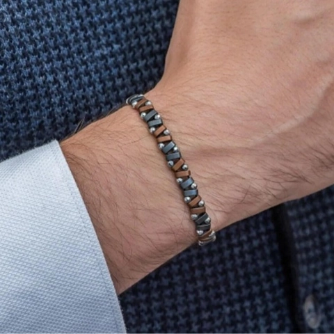 Heren Hematiet Kralen Armband Modern Industrieel Geometrisch Steen Armband Minimalistisch Hip Hop Elastisch Handgemaakte Sieraden