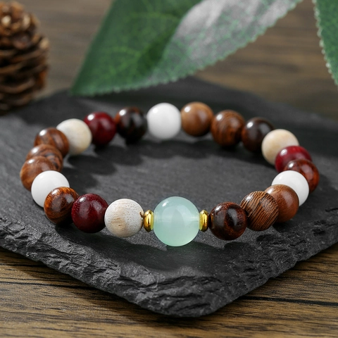Vintage Ethnic Wood Bead Agate Beaded Bracelet For Women Men Handmade Bohemian Coconut Shell Alloy Charm Elastic Hand String Jewelry Gift