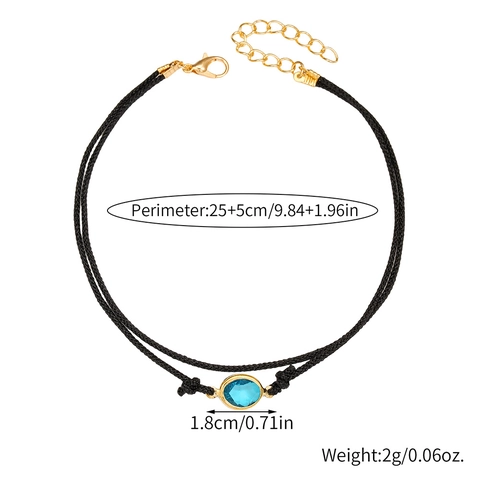 Tobillera de Cuerda Trenzada de Doble Capa Bohemia Minimalista para Mujer Colgante de Strass Ovalado Azul Tobillera Ajustable Joyería de Playa