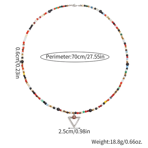 Vintage Ethnic Multicolor Beaded Necklace Handmade Lava Stone Glass Bead Long Necklace Alloy Triangle Pendant Jewelry For Men Women