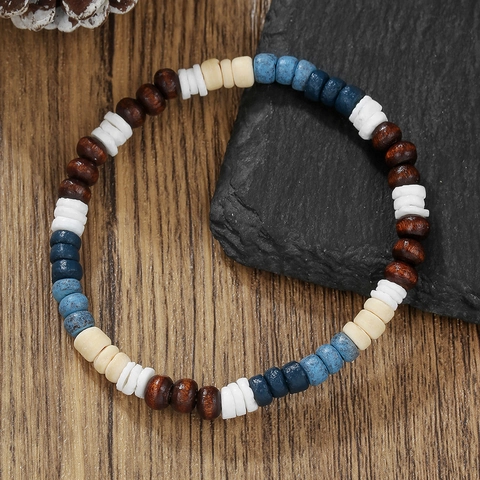 Boheemse Kokosnootschaal Houten Kraal Armband Unisex Etnisch Handgemaakt Elastisch Kralen Armband Strand Vakantie Sieraden