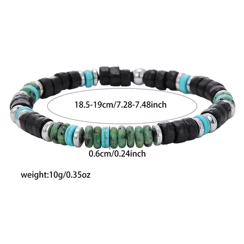 Vintage African Pine Wood Beaded Bracelet For Men Bohemian Turquoise Stone Geometric Hand Chain Ethnic Jewelry Gift