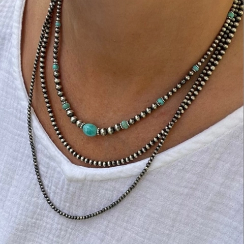 Boho Gelaagde Turkoois Kralenketting Voor Vrouwen Vintage Navajo Stijl Antiek Zilver Kleur Ronde Kralen Choker Sieraden