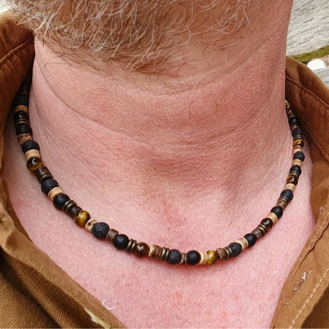 Handgefertigte Tigerauge Stein Holz Kokosnuss Schale Perlenkette Für Herren Damen Böhmische Surfer Hip Hop Stil Schmuck Geschenk