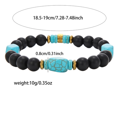 Vintage Heren Kralen Armband Boheems Turkoois Matte Zwarte Kralen Handgemaakte Elastische Stretch Sieraden Voor Vakantie Etnisch