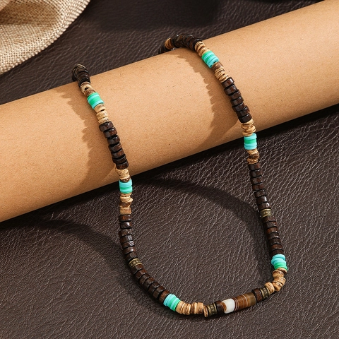 Collana con Perline Fatta a Mano Bohémien Guscio di Cocco Legno Perla Artificiale Lega Argilla Polimerica Gioielli Etnici
