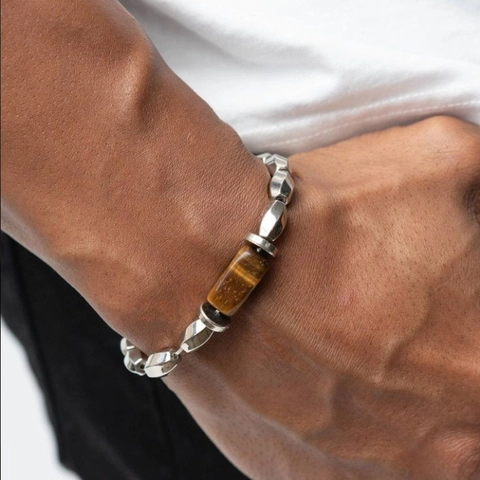 Vintage Onregelmatige Hematiet Kralen Armband Voor Heren Minimalistisch Natuurlijk Tijgeroog Elastische Strand Armband