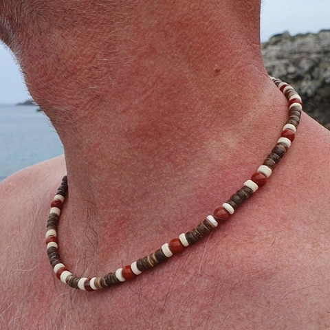 Collar de Cuentas de Madera de Cáscara de Coco Bohemio para Hombre Estilo Étnico Tribal Playa Surf Joyería de Verano