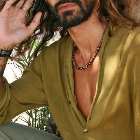 Retro Men Beaded Necklace Stainless Steel Coconut Shell Synthetic Stone Dzi Pendant Bohemian Ethnic Style Unisex Necklaces