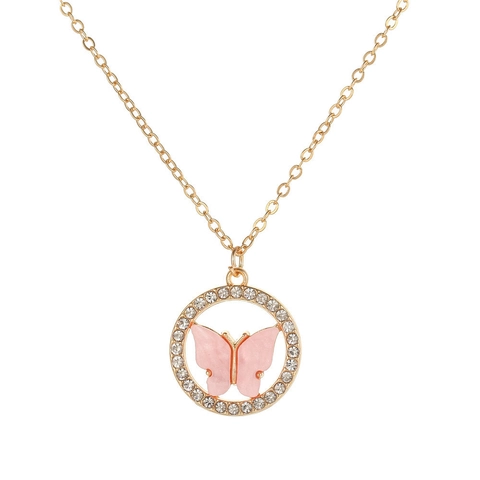 Collier Pendentif Papillon en Alliage et Strass à la Mode pour Femme Papillon en Acrylique Coloré Bijoux Chaîne Plaqué Or