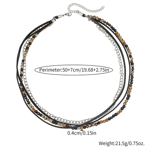 Collier Multicouche Rétro pour Hommes Cordon en Cuir Perles Pierre Naturelle Onyx Noir Épissage Chaîne en Alliage Bijoux Bohème