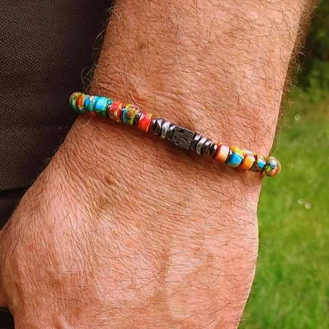 Handmade Natural Semi-Precious Stone Beaded Bracelet For Men Women Bohemian Lava Stone Hematite Imperial Stone Jewelry Bracelet