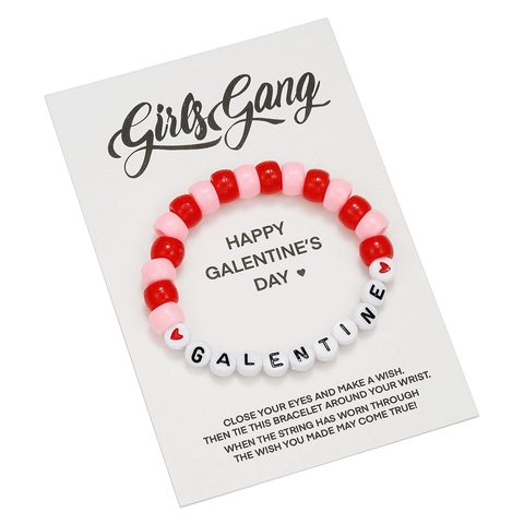 Handgefertigtes Acryl Buchstabenperlen Armband Set Mit Wunschkarte Rosa Rot Herz Geflochtenes Armband Für Mädchen Galentine's Day Geschenk Schmuck