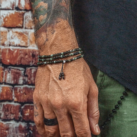 Vintage Men Multi Layer Wrap Beaded Bracelet African Pine Stone Black Matte Stone Hip Hop Ethnic Adjustable Jewelry Gift