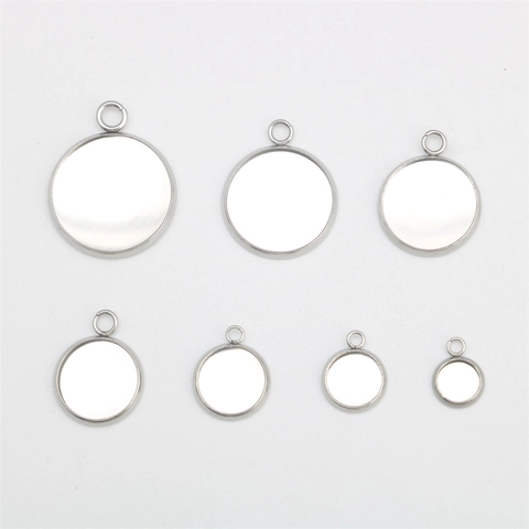 Stainless Steel Round Pendant Bezel Trays Blank Base With Welded Single Loop For DIY Jewelry Making Crafts Findings Silver Base