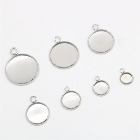 Stainless Steel Round Pendant Bezel Trays Blank Base With Welded Single Loop For DIY Jewelry Making Crafts Findings Silver Base