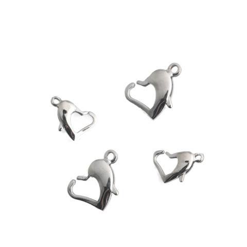 Chiusura a Moschettone in Acciaio Inossidabile a Forma di Cuore e Delfino Lucidato Connettore per Gioielli Fai da Te