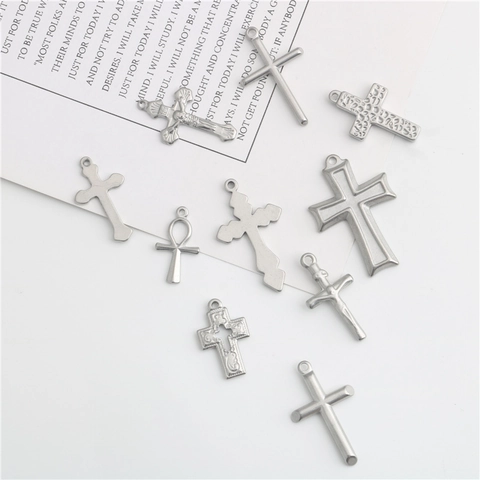 Pendenti a Croce in Acciaio Inossidabile Ankh Crocifisso Ciondoli Religiosi Per Collane Bracciali Fai-da-te Argento