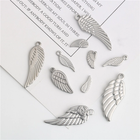 Roestvrij Staal Engel Vleugel Veer Hangers Met Roos Bloem Voor DIY Sieraden Maken Kettingen Armbanden Accessoire
