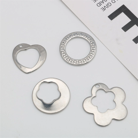Stainless Steel Geometric DIY Pendant Accessories Hollow Heart Flower Greek Key Ring For Earrings Necklace Jewelry Making