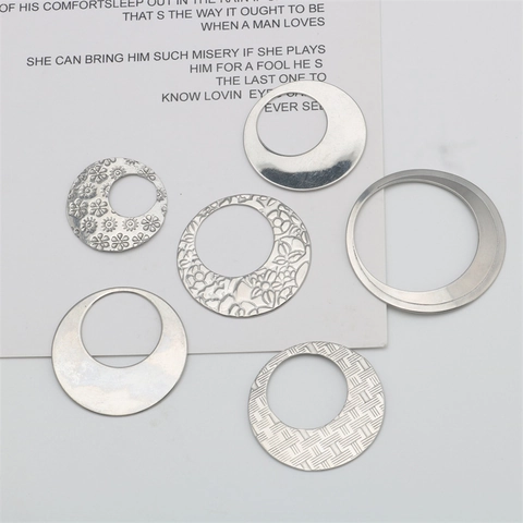 Stainless Steel Hollow Circle Stamped Floral Geometric Water Drop Pendants DIY Earring Accessory Jewelry Component