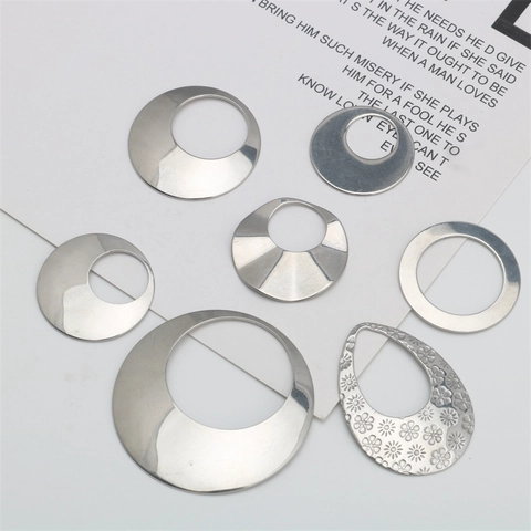 Stainless Steel Hollow Circle Stamped Floral Geometric Water Drop Pendants DIY Earring Accessory Jewelry Component