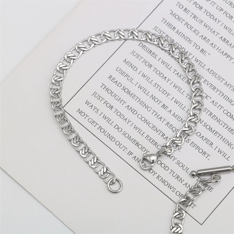 Braccialetto a Catena con Cuore Cavo in Acciaio Inossidabile Unisex Bracciale Punk in Acciaio al Titanio Gioielli Industriali Argento