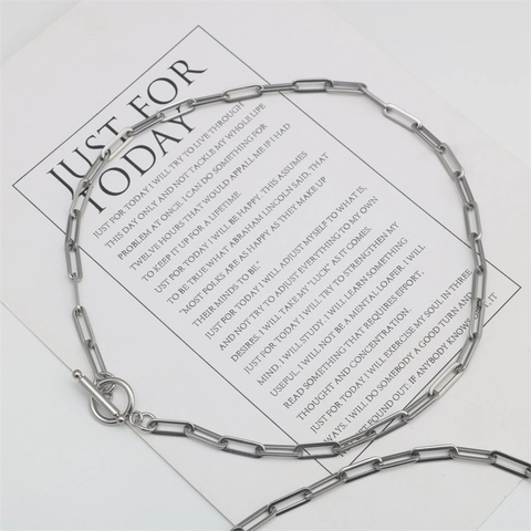 Collana a Catena a Graffetta in Acciaio al Titanio Minimalista per Uomo Donna Argento Geometrico Rettangolo Catena Unisex Gioielli