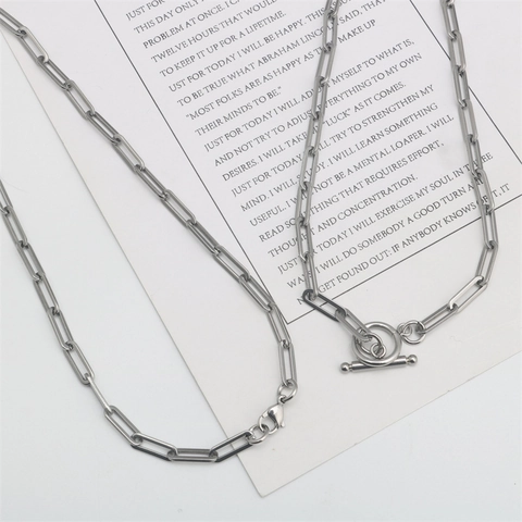 Collana a Catena a Graffetta in Acciaio al Titanio Minimalista per Uomo Donna Argento Geometrico Rettangolo Catena Unisex Gioielli