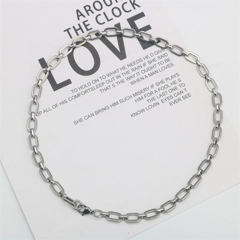 Collana a Catena a Graffetta in Acciaio Inossidabile Minimalista per Uomo Donna Unisex Choker a Maglie Geometriche Con Chiusura OT