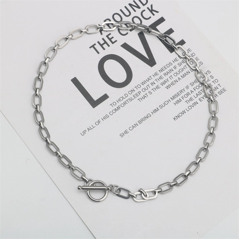 Collana a Catena a Graffetta in Acciaio Inossidabile Minimalista per Uomo Donna Unisex Choker a Maglie Geometriche Con Chiusura OT