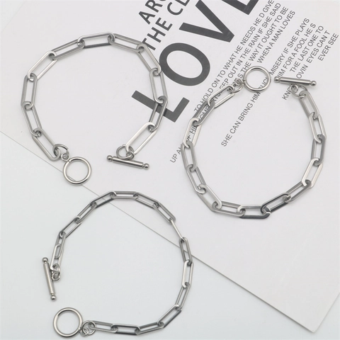 Bracciale a Catena a Graffetta in Acciaio al Titanio Minimalista per Uomo Donna Braccialetto a Maglie con Chiusura a Scomparsa Fatto a Mano