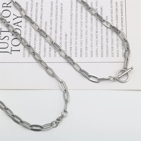 Collar de Cadena de Clip de Acero Inoxidable Cierre de Barra o Mosquetón Acero de Titanio Joyería de Cadena Geométrica Unisex