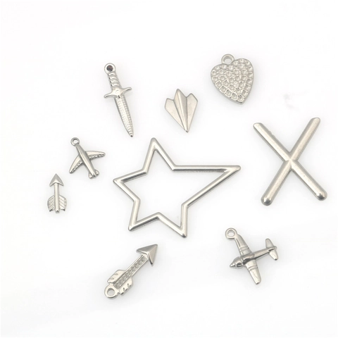 Stainless Steel Pendants Airplane Dagger Heart Star Charms DIY Jewelry Making Accessories For Necklace Bracelet Punk Hip Hop Style