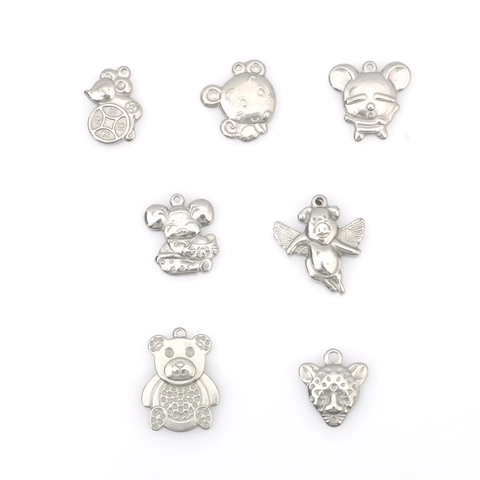 Stainless Steel Animal Pendants For DIY Jewelry Making Punk Hip Hop Mouse Pig Bear Leopard Head Charms For Necklace Bracelet