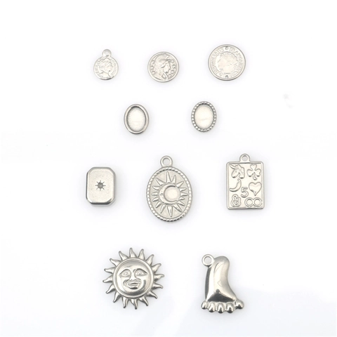 Stainless Steel Pendants Sun Moon Coin Portrait Charms Retro Punk Hip Hop DIY Jewelry Making Pendant Only Without Chain