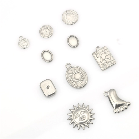 Stainless Steel Pendants Sun Moon Coin Portrait Charms Retro Punk Hip Hop DIY Jewelry Making Pendant Only Without Chain