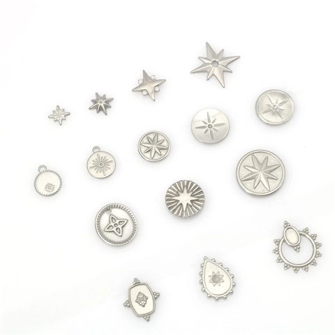 Ciondoli a Stella e Croce in Acciaio Inossidabile Argento Motivo a Sole Charms per Produzione Gioielli DIY Collana Orecchini Accessori