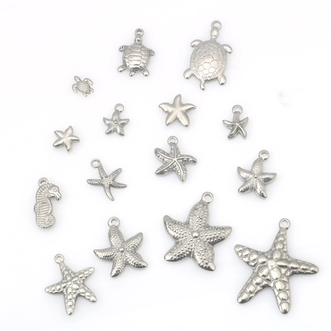 Pendentifs Animaux Marins en Acier Inoxydable pour Création de Bijoux DIY Formes Tortue Étoile de Mer Hippocampe Style Punk Argenté