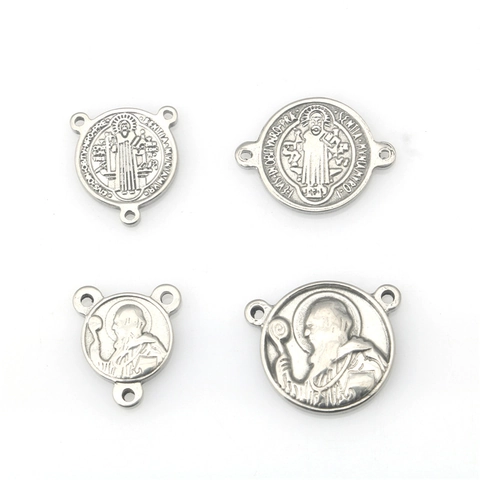 Edelstahl Religiöse St Benedikt Medaille Anhänger Rund Schild Relief Charms Für DIY Schmuckherstellung Verbinder Zubehör