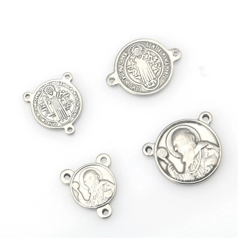Edelstahl Religiöse St Benedikt Medaille Anhänger Rund Schild Relief Charms Für DIY Schmuckherstellung Verbinder Zubehör
