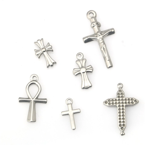 Ciondoli Croce in Acciaio Inossidabile Ciondoli Religiosi Ankh Crocifisso Vintage Gotico Accessori per Creazione Gioielli Fai da Te Argento