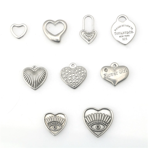 Stainless Steel Heart Pendant DIY Jewelry Accessories Evil Eye Engraved Flower Girl Lock Charms For Necklace Bracelet Making Women Gift