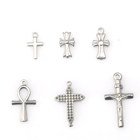 Ciondoli Croce in Acciaio Inossidabile Ciondoli Religiosi Ankh Crocifisso Vintage Gotico Accessori per Creazione Gioielli Fai da Te Argento