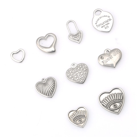 Stainless Steel Heart Pendant DIY Jewelry Accessories Evil Eye Engraved Flower Girl Lock Charms For Necklace Bracelet Making Women Gift