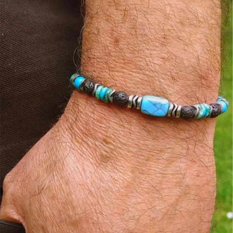 Vintage Natuurlijke Lavasteen Turkoois Houten Kralen Armband Voor Heren Dames Etnisch Boheems Handgemaakte Verstelbare Sieraden