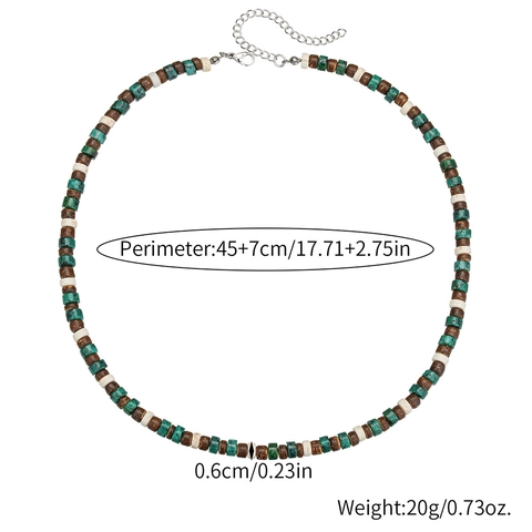 Collar de Cuentas para Hombre Bohemio Cáscara de Coco Turquesa Africana Cadena de Acero Inoxidable Joyería Étnica