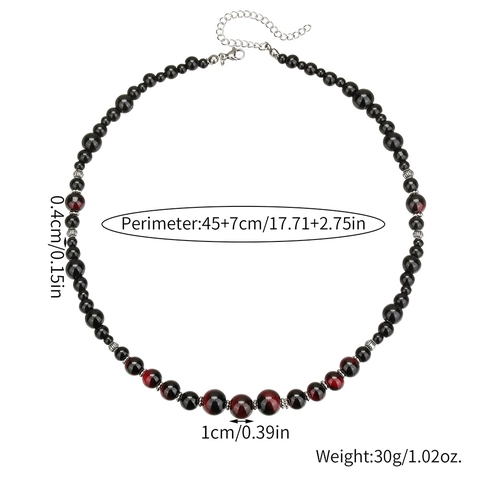 Collar de Cuentas de Obsidiana Ojo de Tigre Rojo Vintage para Hombre Punk Hip Hop Piedra Natural Joyería Ajustable