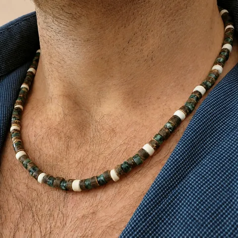 Boho Herren Perlenkette Kokosnussschale Afrikanischer Türkis Edelstahlkette Ethno Vintage Schmuck Für Männer