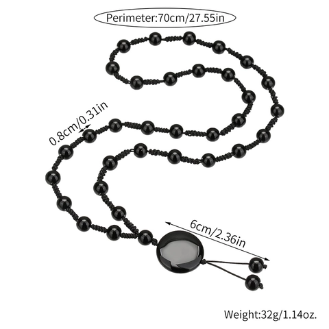 Gothic Retro Black Beaded Necklace For Men Women Circular Pendant Tassel Ethnic Style Handmade Jewelry Accessories Gift